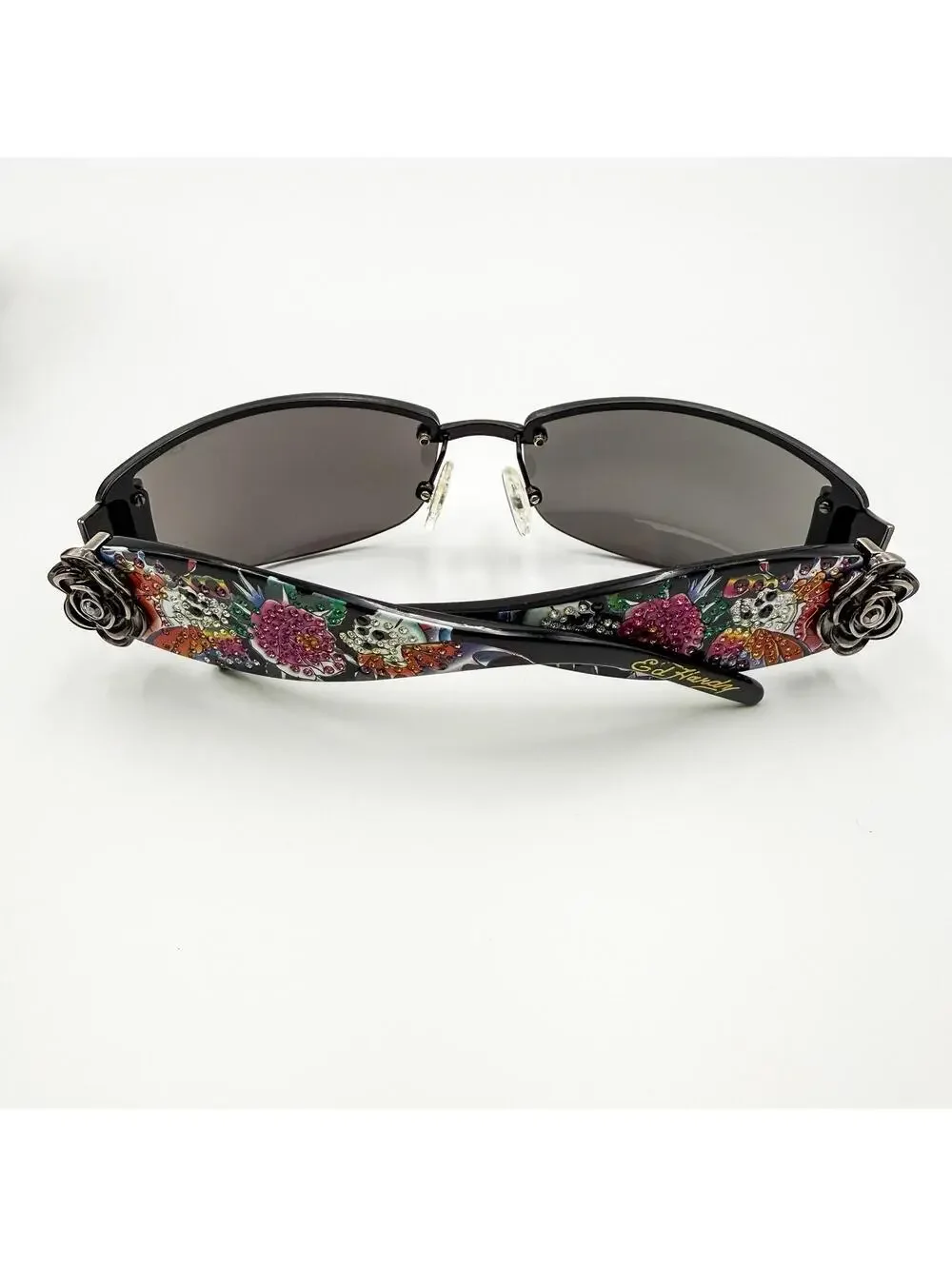 Vintage Ed Hardy Sunglasses Skull‎ Rose Butterfly Tattoo Vintage Y2K With Case